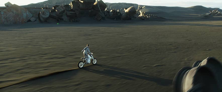 Tom Cruise rides on a motorcycle across black sand dunes in Iceland for the film Oblivion Tom Cruise rides on a motorcycle across black sand dunes in Iceland for the film Oblivion