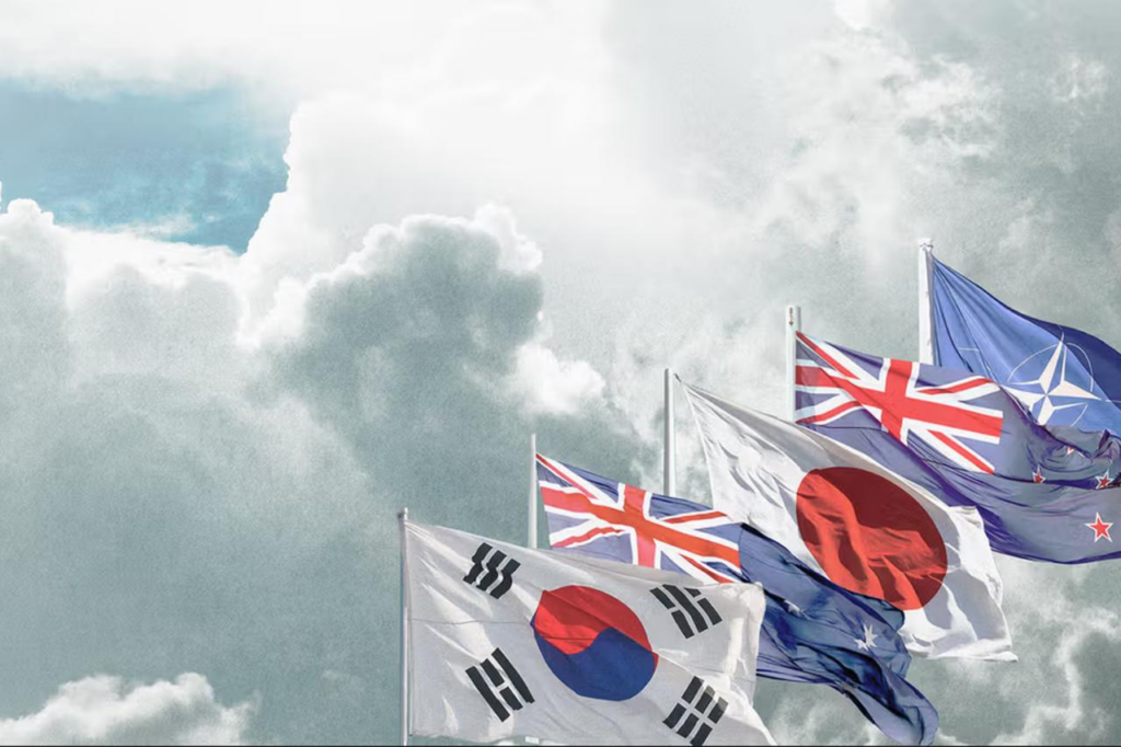 NATO nears consensus to invite Indo-Pacific leaders to Ankara summit in July The flags of South Korea, Australia, Japan, New Zealand and NATO fly together against a cloudy sky, accessed on May 26, 2026. (Photo via US Studies Centre