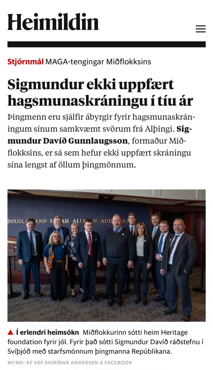 Sigmundur did not update the registration of interests for ten years