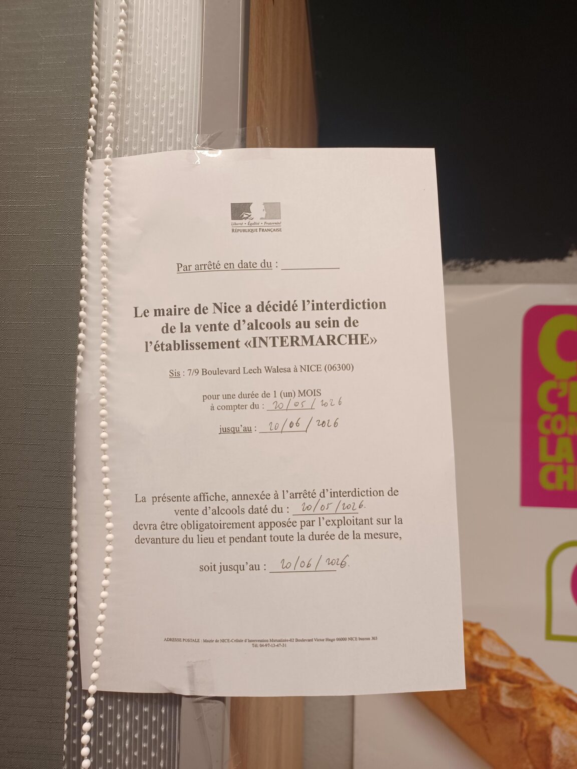 Ciotti prohibits the sale of alcohol at all in the intermarche of my neighborhood (port of Nice).