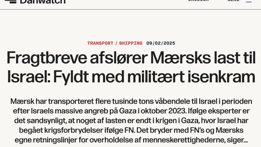 Danish media conceals Maersk's arms deliveries to Israel