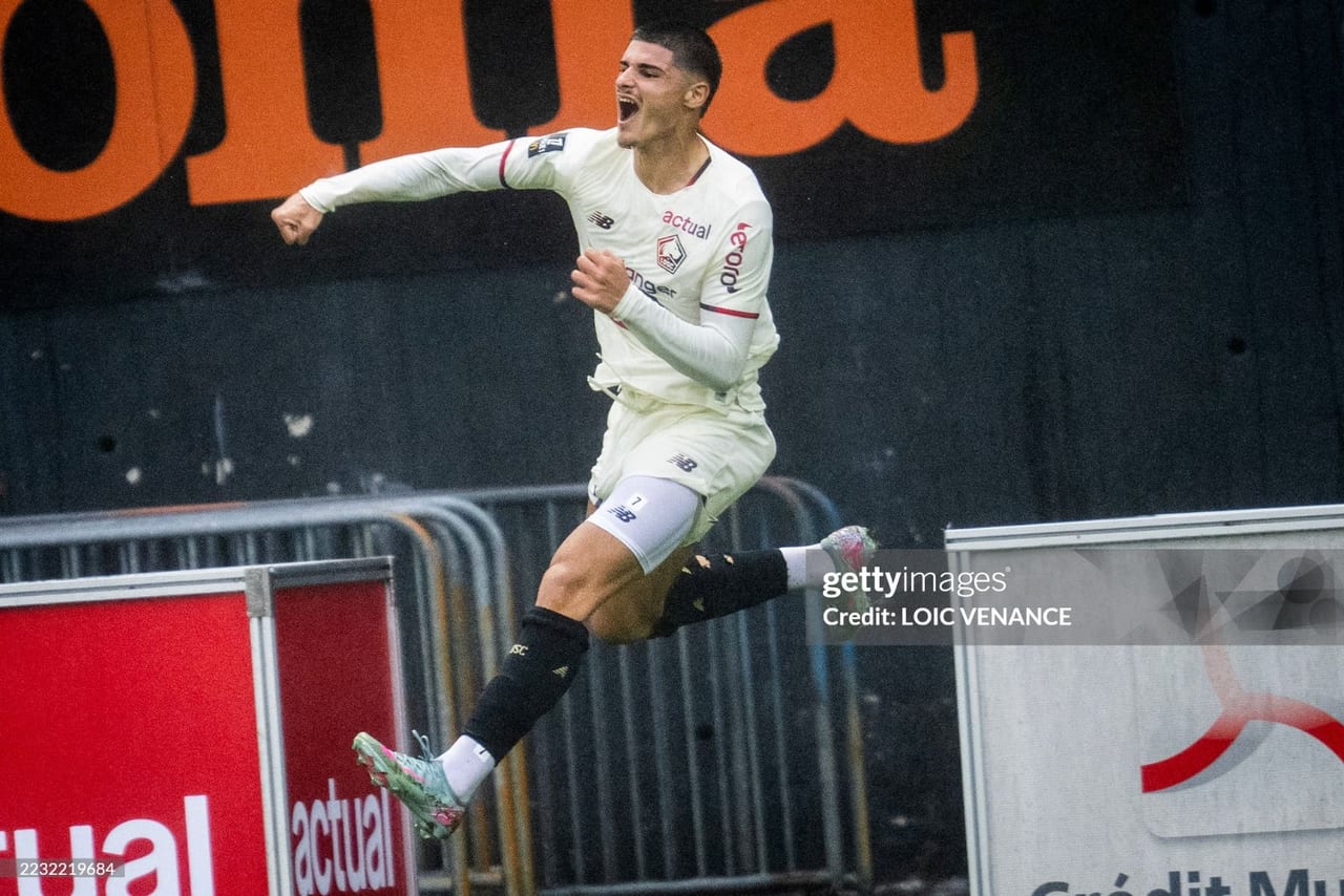 Matias Fernandez-Pardo celebrating a goal for Lille in Ligue 1