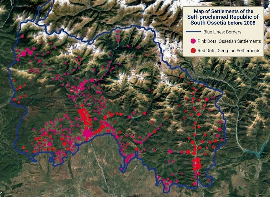 Ethnic map of self-proclaimed republic of South Ossetian settlements before the ethnic cleansing of Georgians in 2008