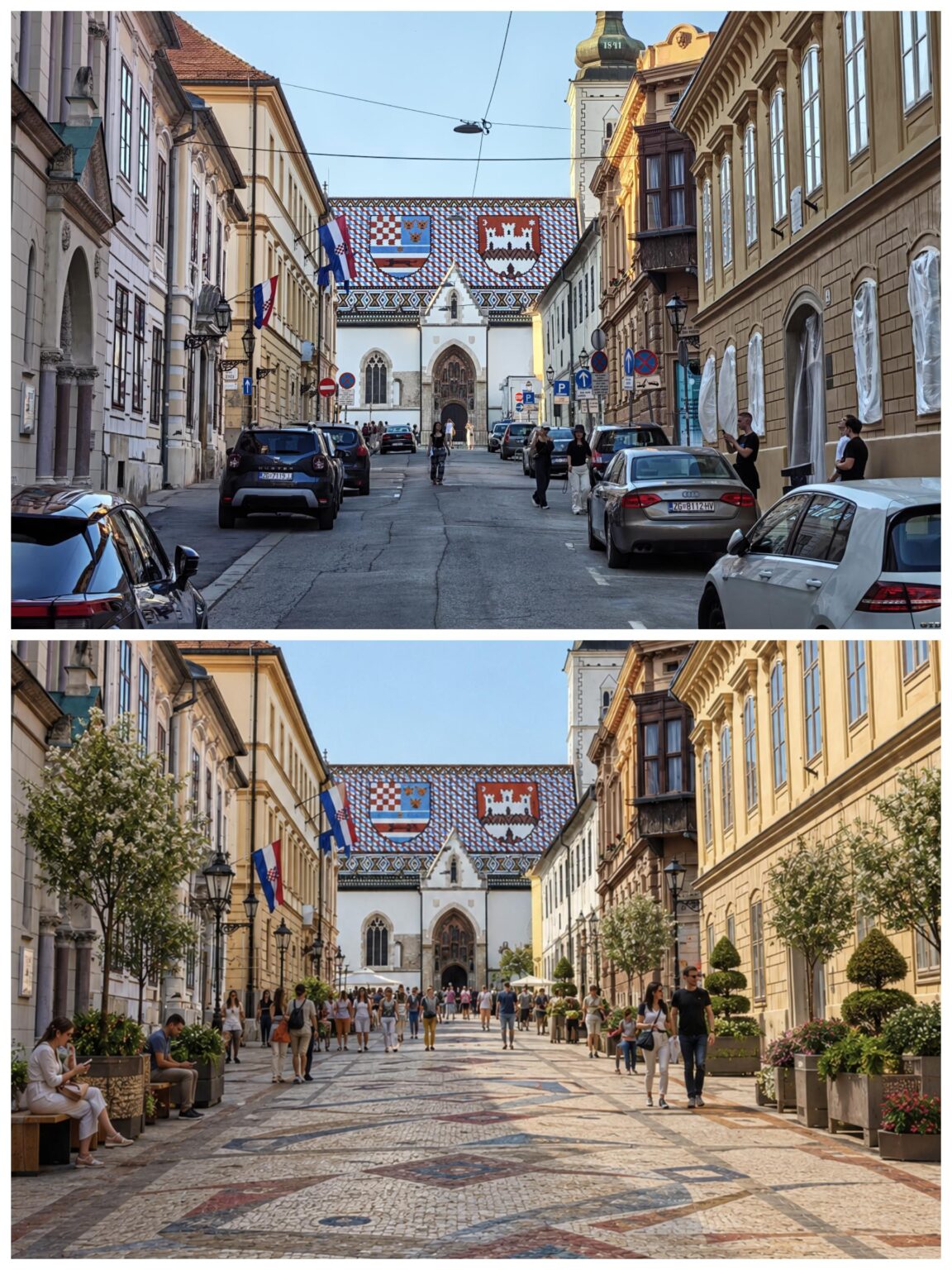 In order for the street towards the church of St. Marka in Zagreb could look like a pedestrian zone? In order for the street towards the church of St. Marka in Zagreb could look like a pedestrian zone?