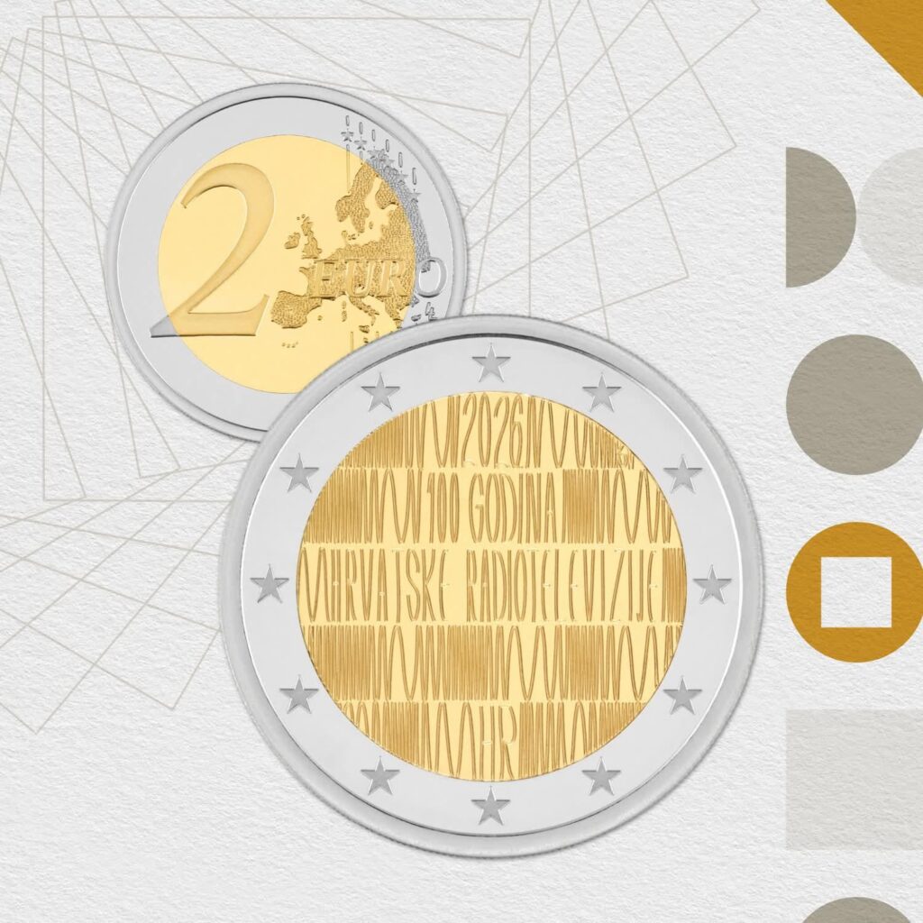 New commemorative coins of 2 euros “100 years of Croatian Radio and Television” are issued. New commemorative coins of 2 euros "100 years of Croatian Radio and Television" are issued.