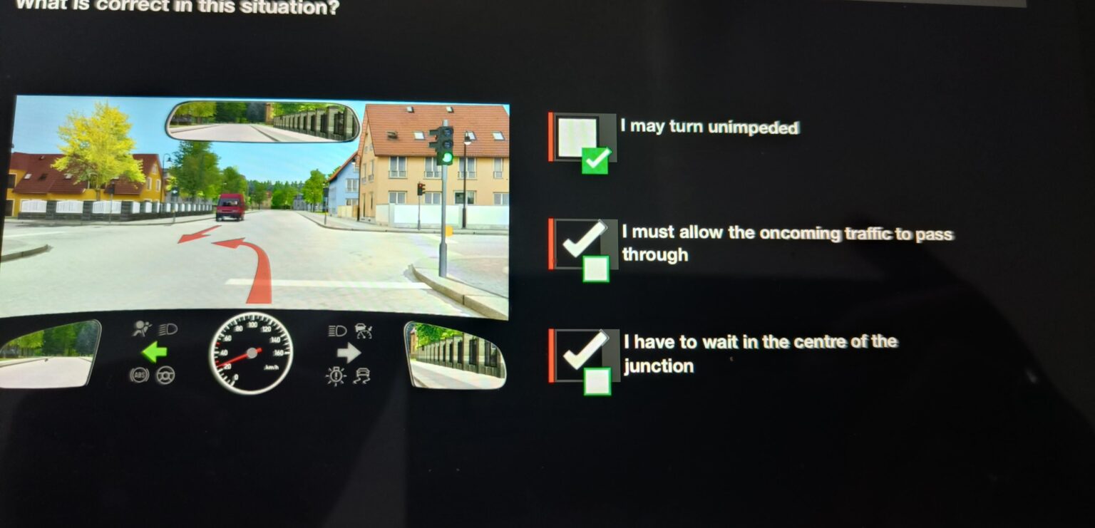 I am preparing for my DL theory exam. How is 1 the correct answer in this situation? Shouldn't we allow the incoming traffic to pass?