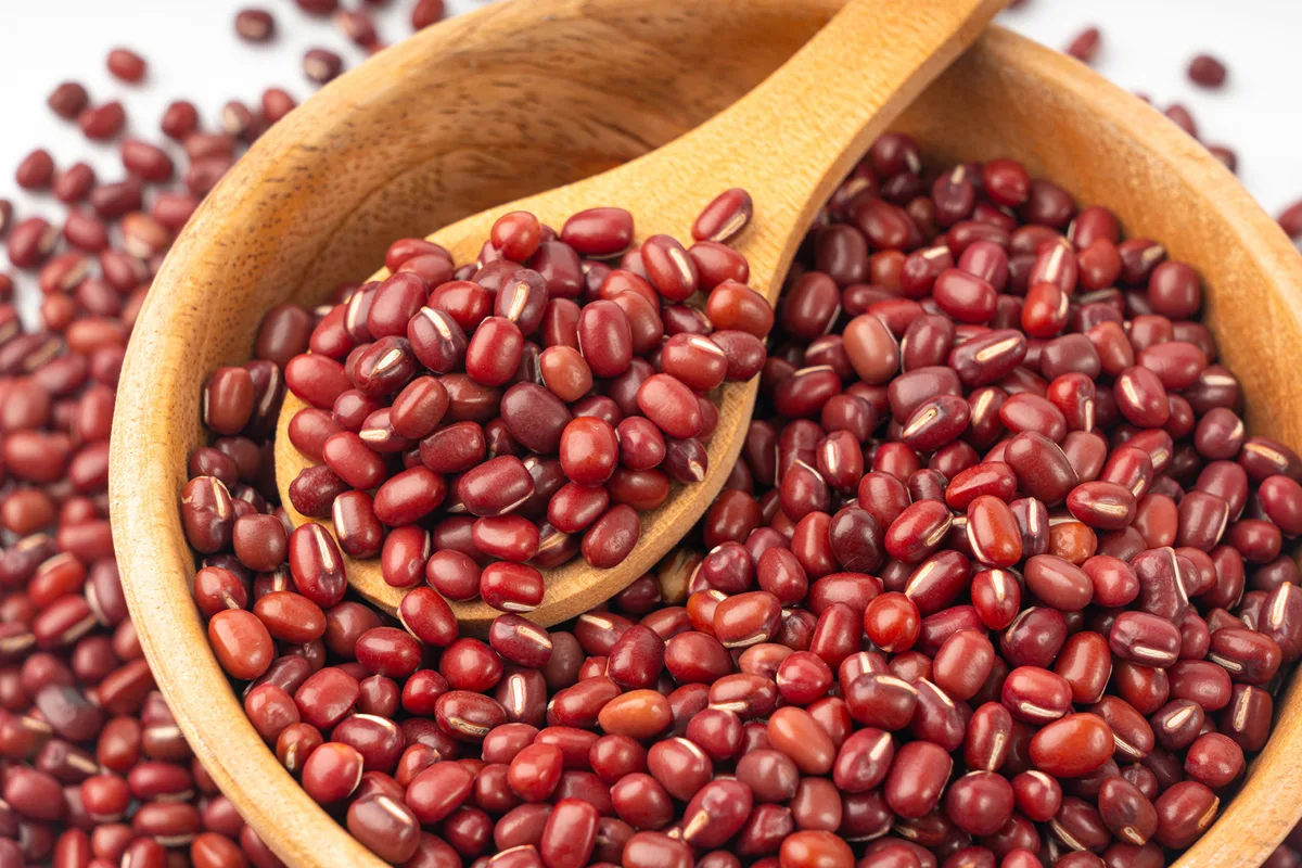 A bowl of red mung beans