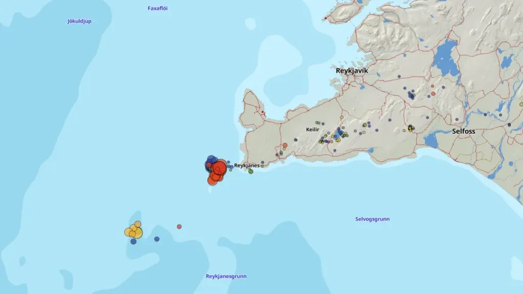 Earthquake swarm near Eldey and Reykjanestá, Iceland reykjanes ridge iceland earthquakes may 18-25 2026