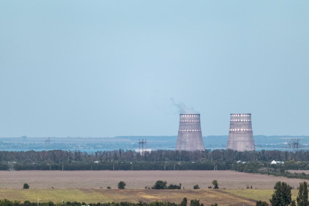 Cooling towers of the Zaporizhzhia Nuclear Power Plant are seen near Enerhodar in Ukraine