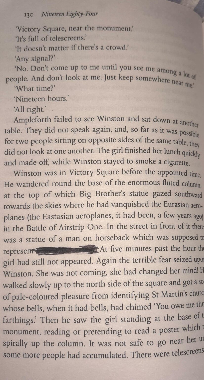 The only mark in this person's copy of Orwell's 1984 was someone deleted Oliver Cromwell's name 👏🏼👏🏼👏🏼