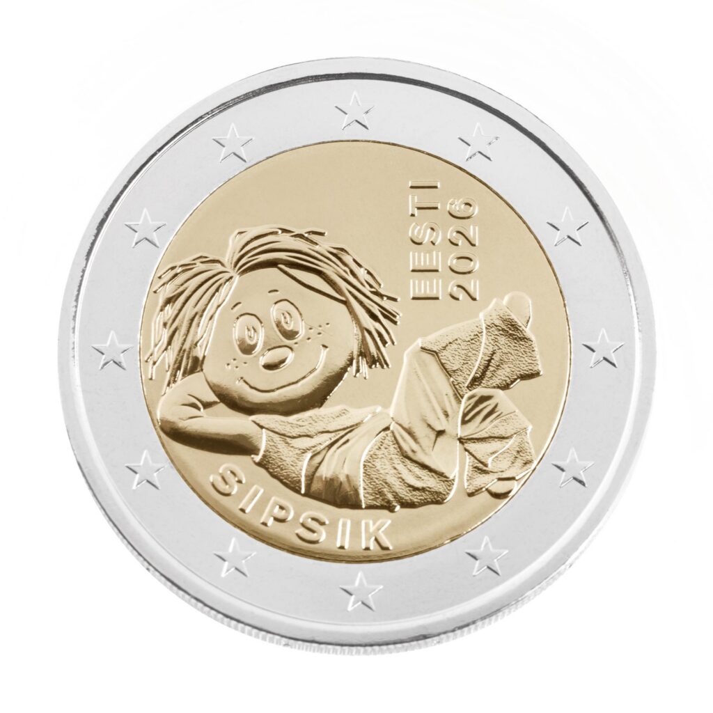 The Sipsik €2 commemorative coin, issued by Eesti Pank to mark the beloved children’s character’s 65th birthday. Photo by Eesti Pank.