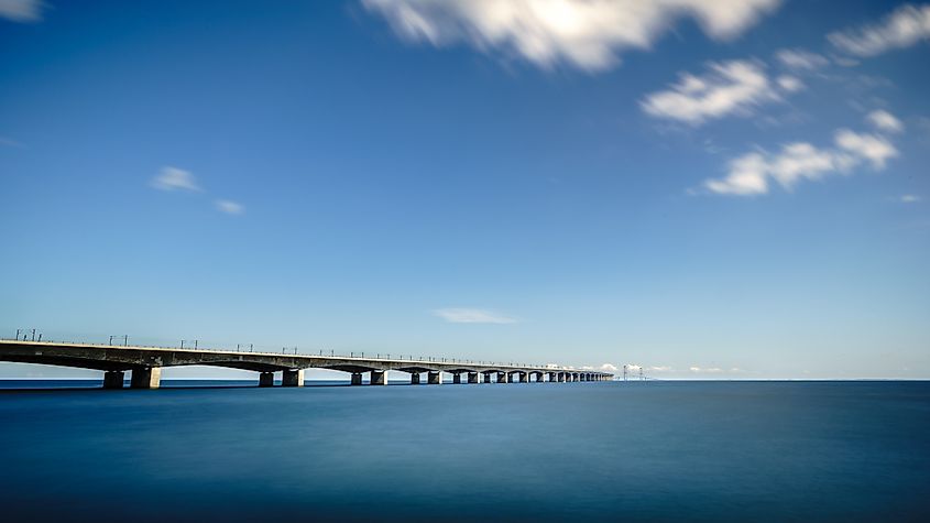 View of the Great Belt West Bridge in Denmark