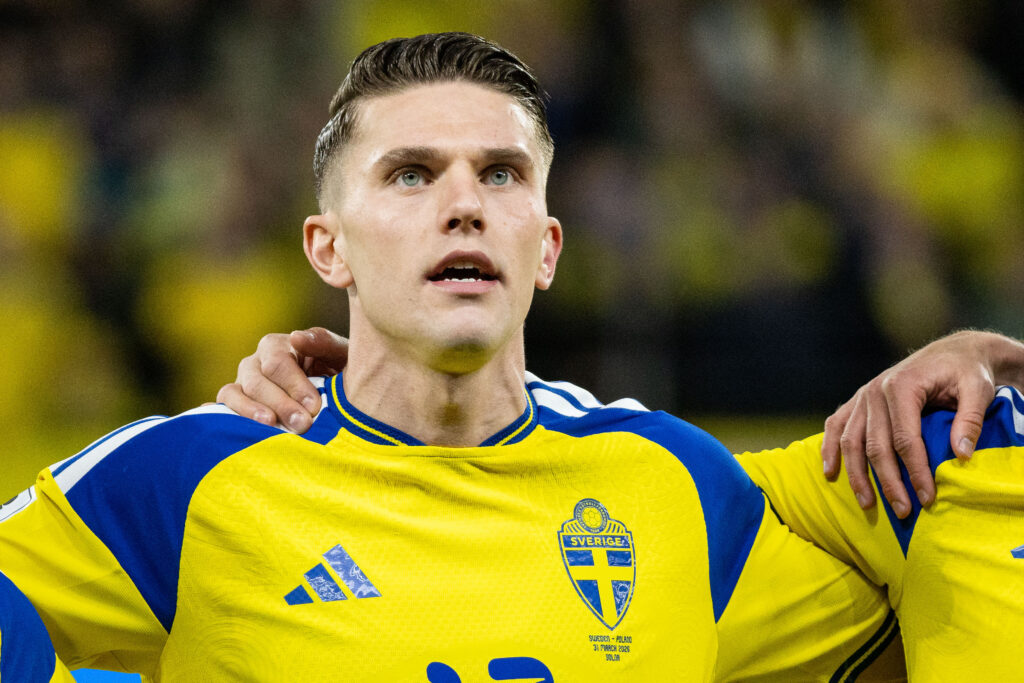 SOLNA, SWEDEN - MARCH 31: Viktor Gyokeres of Sweden during the FIFA World Cup 2026 European Qualifiers KO play-offs match between Sweden and Poland at Strawberry Arena on March 31, 2026 in Solna, Sweden. (Photo by Michael Campanella/Getty Images)