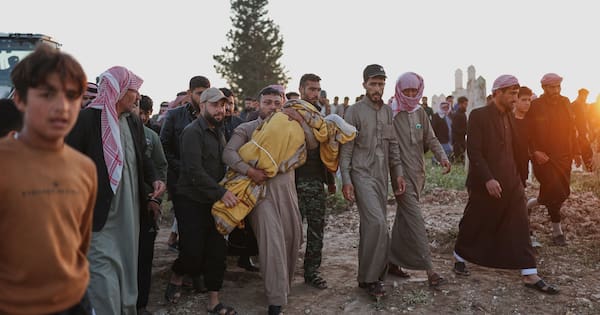 Grieving father buries boy, 6, after mine kills three kids in Syria’s Idlib Grieving father buries boy, 6, after mine kills three kids in Syria's Idlib