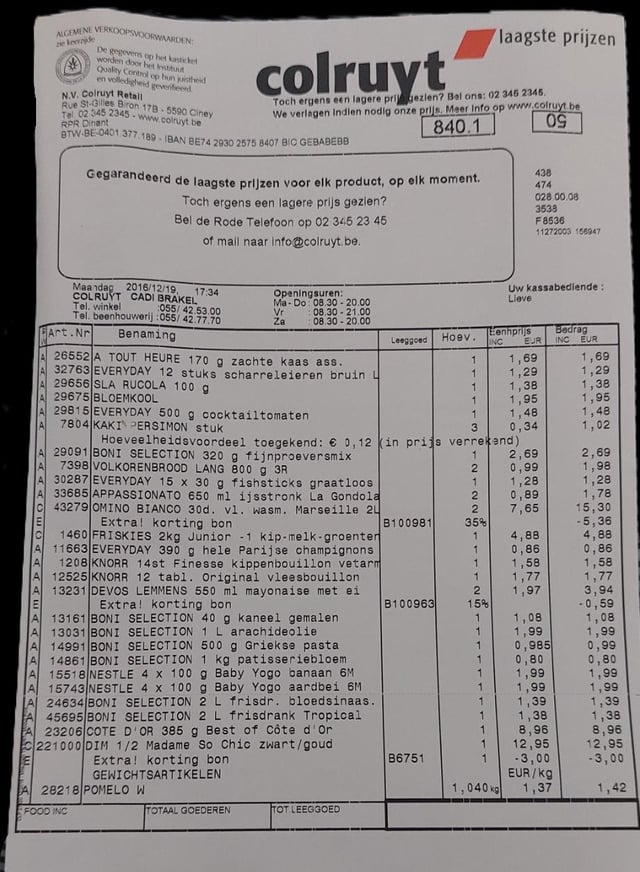 Colruyt check from almost 10 years ago.