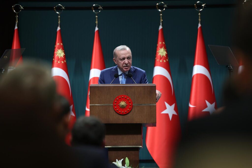 Turkish President Recep Tayyip Erdogan holds a press conference after the cabinet meeting at the Presidential Complex in Ankara, May 18, 2026. (Photo via Turkish Presidency/Mustafa Kamaci)
