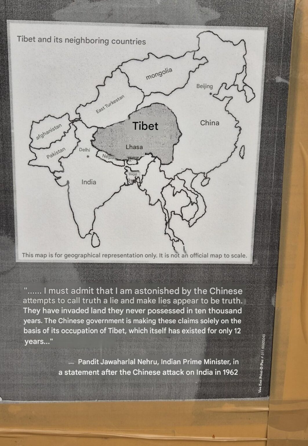 Map displayed at a Tibetan settlement in India showing Tibet and East Turkestan as Independent nations
