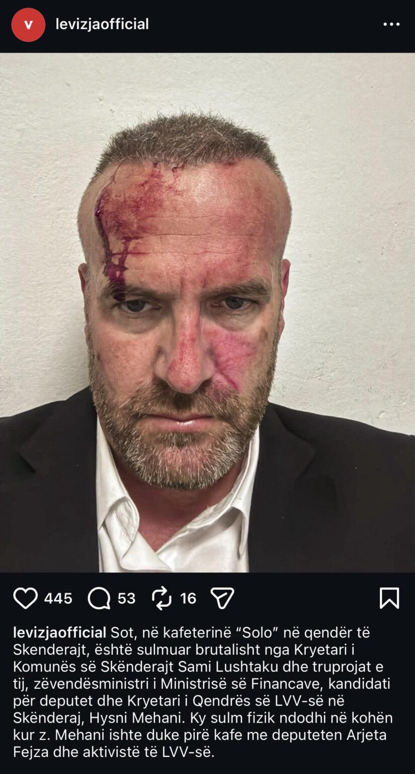 The assemblyman of Vetevendosje is beaten by the mayor of Skenderaj, Sami Lushtaku