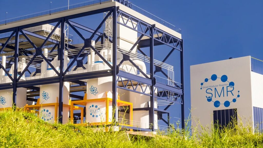 An SMR plant under a clear blue sky.