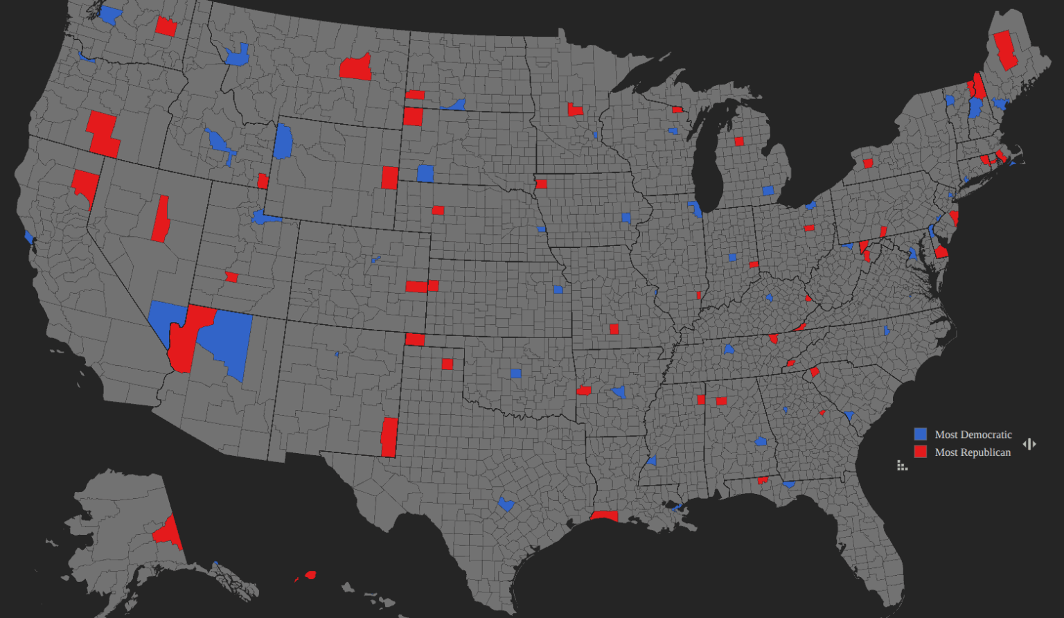 Most Democrat vs Most republican Counties in every state