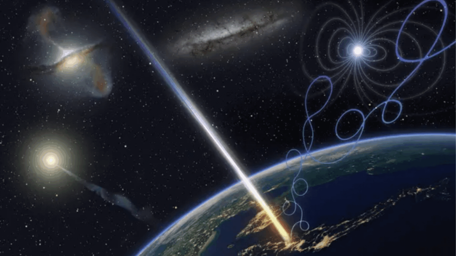 Cosmic rays are ultra-fast particles that constantly hit Earth from space. Scientists think the most powerful ones are launched by exploding stars, black holes, and distant galaxies, but their exact origins remain mysterious because magnetic fields scramble their paths