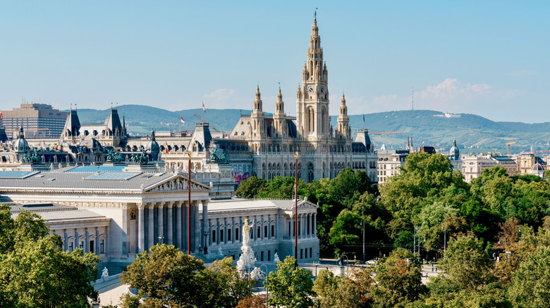Vienna skyline with cathedral and spires in the background