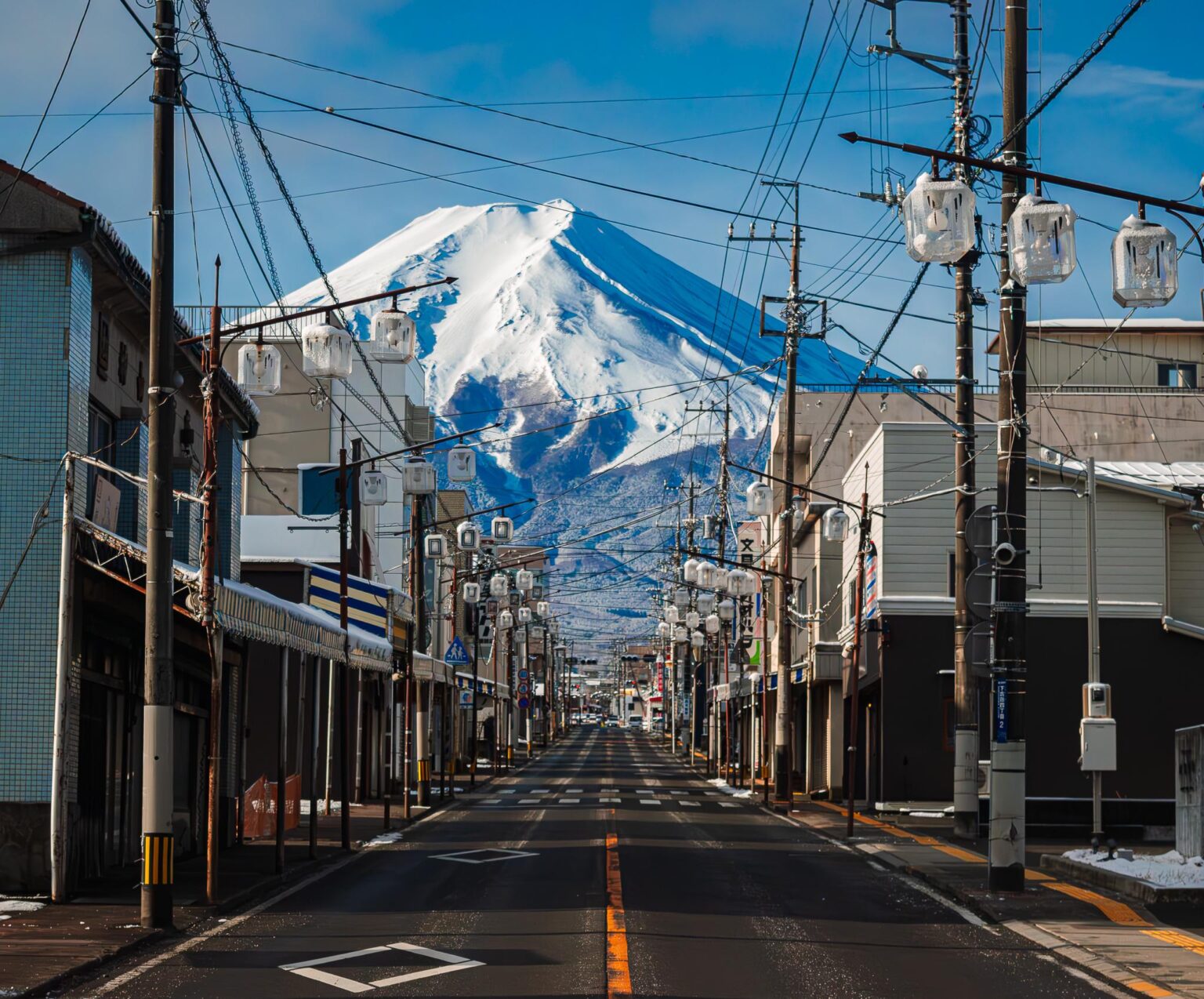 Fujisan and Honcho Street Fujiyoshida, Japan