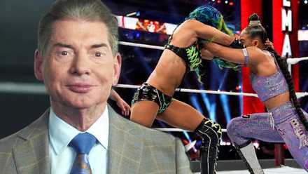 Vince McMahon smiling and Bianca Belair vs. Sasha Banks at WrestleMania