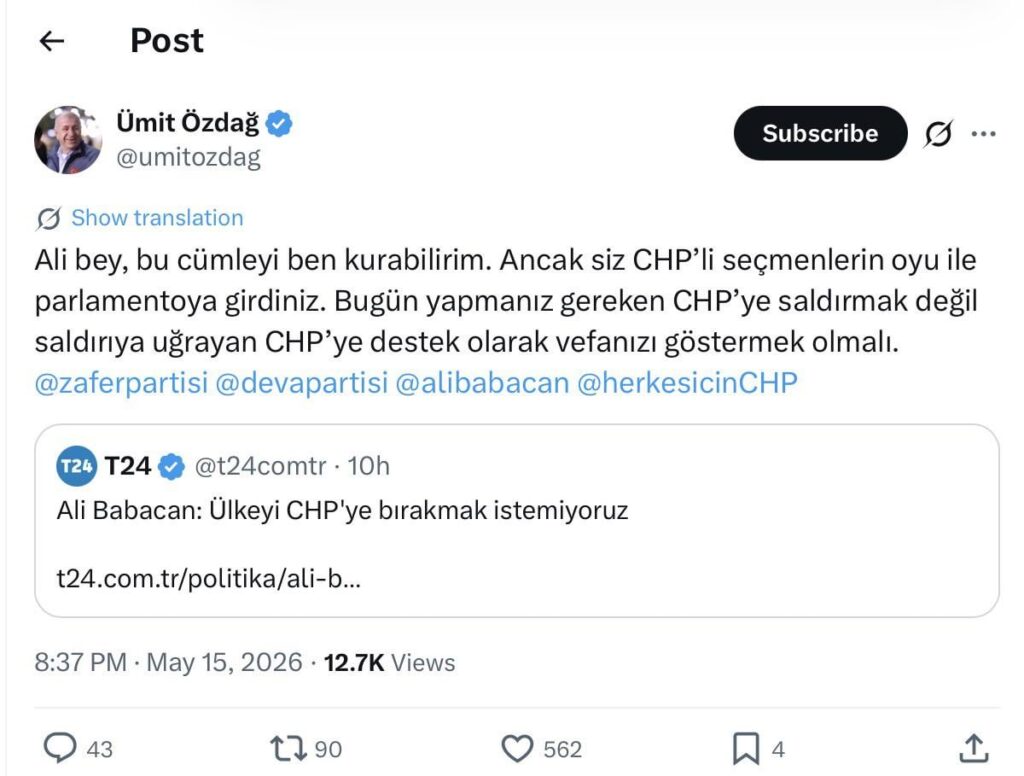 Ümit Özdağ: Mr. Ali, I can make this sentence. However, you entered the parliament with the votes of CHP voters. What you need to do today is not to attack the CHP, but to show your loyalty by supporting the attacked CHP.
