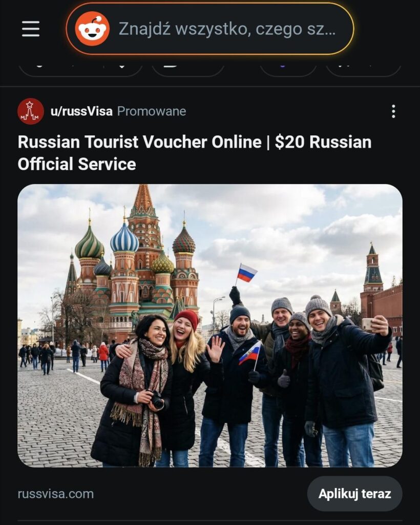 Reddit also started advertising a trip to Mother Russia