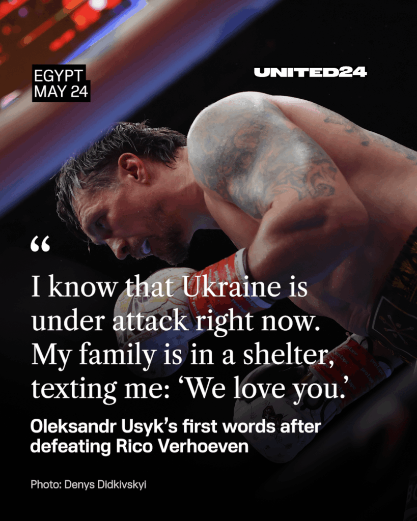 Oleksandr Usyk’s first words after his victory today, while Ukraine is under a massive Russian attack. People in the Kyiv metro are sheltering and watching his fight together, as cruise missiles head towards the capital. Oleksandr Usyk’s first words after his victory today, while Ukraine is under a massive Russian attack. People in the Kyiv metro are sheltering and watching his fight together, as cruise missiles head towards the capital.