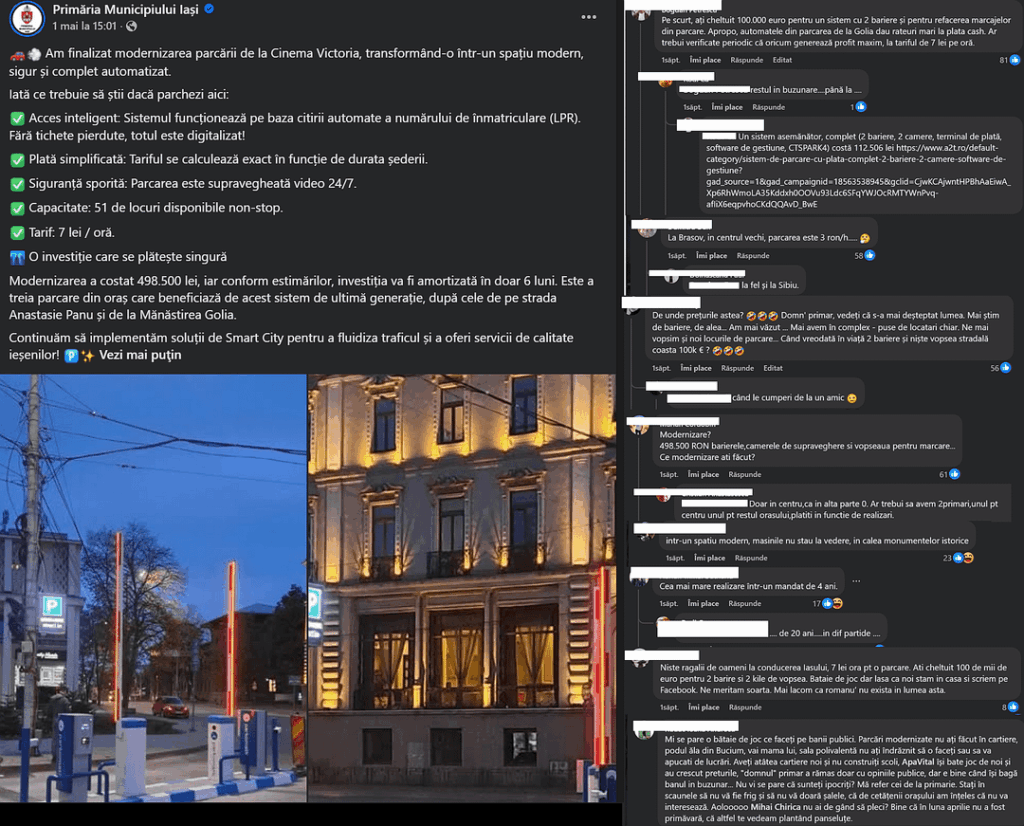 Wave of indignation at the post of the Iași City Hall - 100k euros for the redevelopment of a parking lot with 50 spaces
