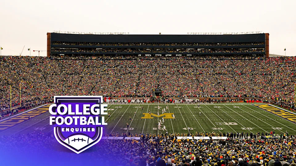 A general view of kickoff between the Michigan Wolverines and the Ohio State Buckeyes during the first quarter at Michigan Stadium