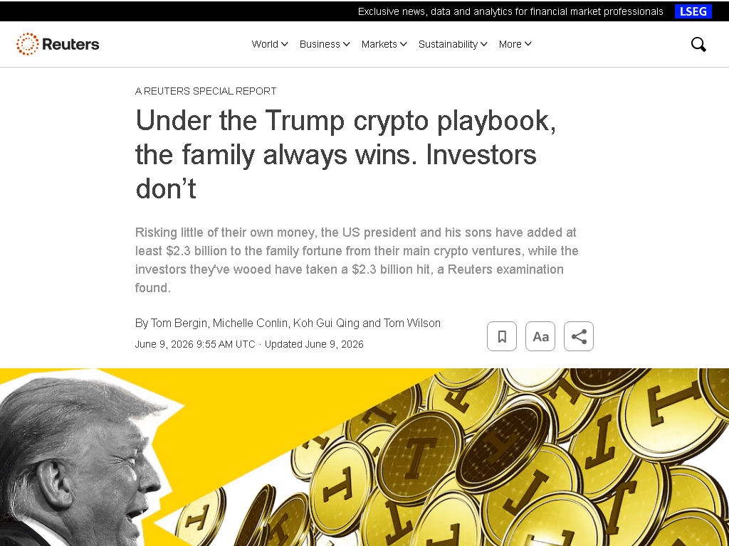 Under the Trump crypto playbook, the family always wins. Investors do…
