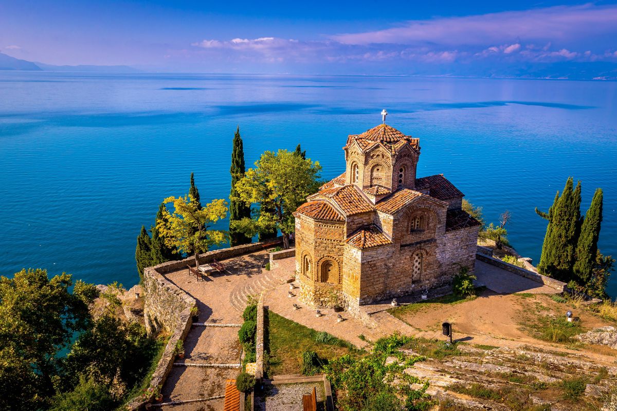 Church of Saint John the Theologian at Kaneo, overlooking Ohrid lake, Macedonia.
