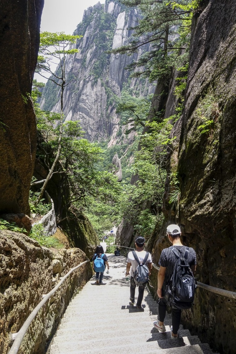 Tourists in Huangshan, China.