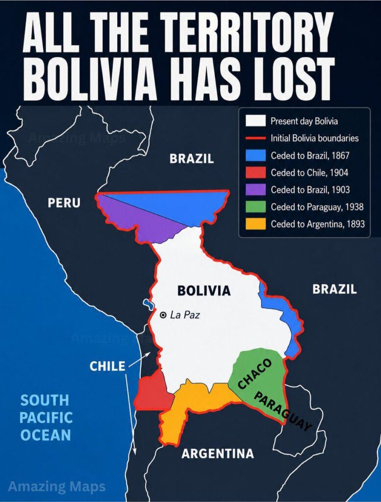 The historical extent of Bolivia and its loss of Territory