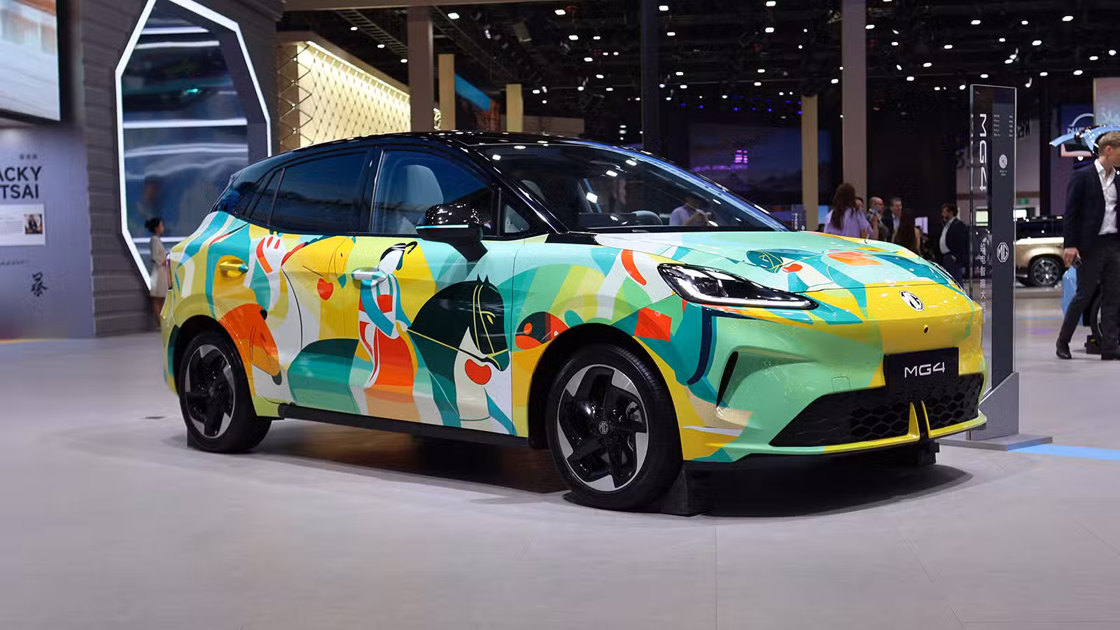 An MG4 on display at the Beijing Auto Show in April 2026.