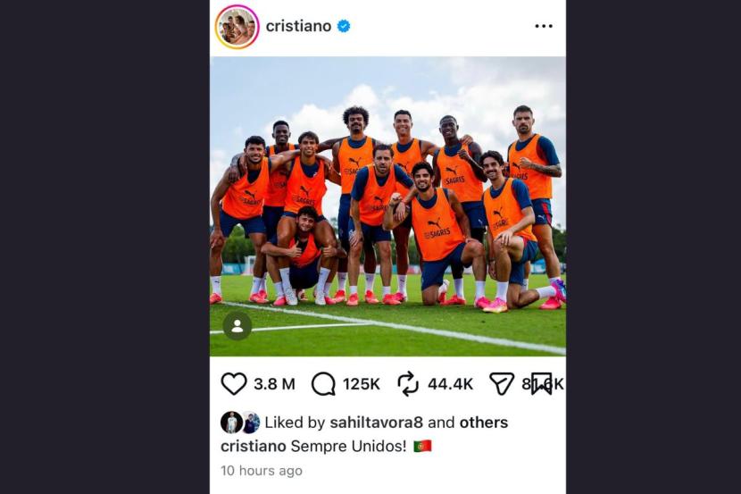 Cristiano Ronaldo's Instagram post with Portugal teammates