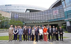 Delegation of European Union Ambassadors and GBSA officials take a commemorative photo in front of the Gyeonggi Startup Campus in Pangyo