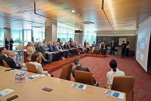Ambassadors of the European Union to South Korea listen to a briefing on the current status at ‘The Link’ located on the second floor of the Gyeonggi Startup Campus