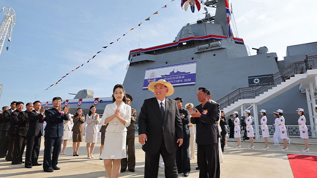 Kim Jong-un Inspects Navigation Test for Kang Kon Destroyer