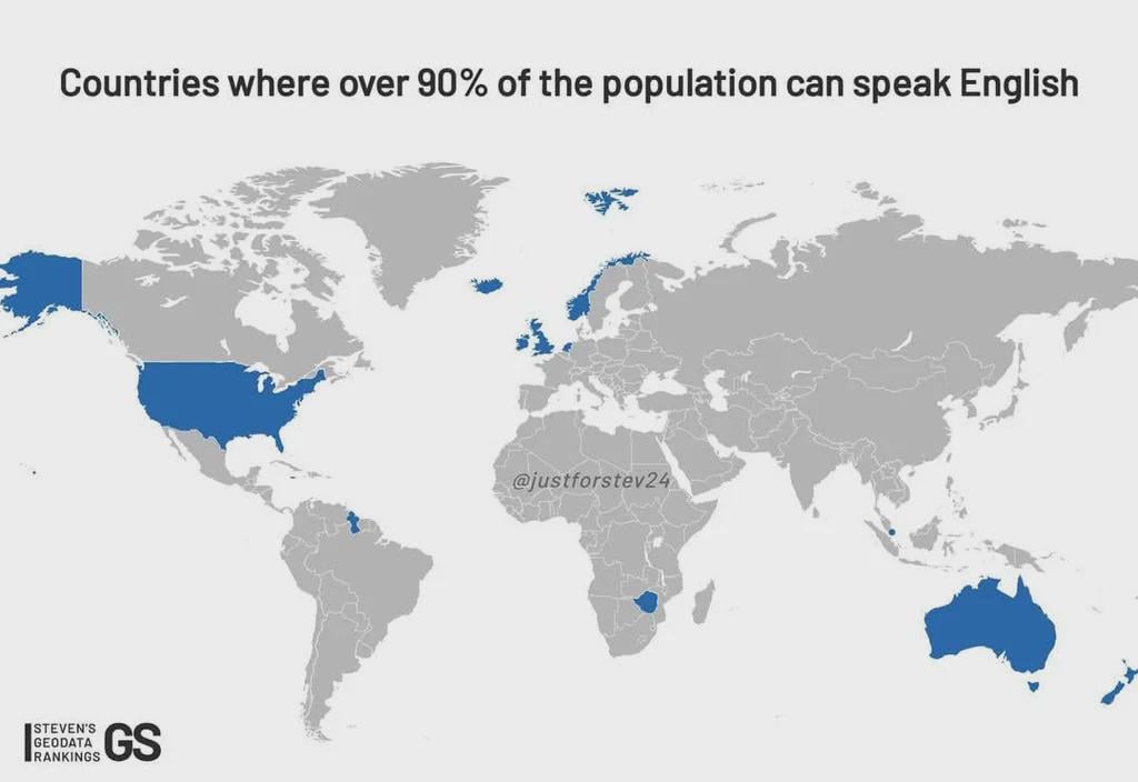 Countries where over 90% of the population can speak English