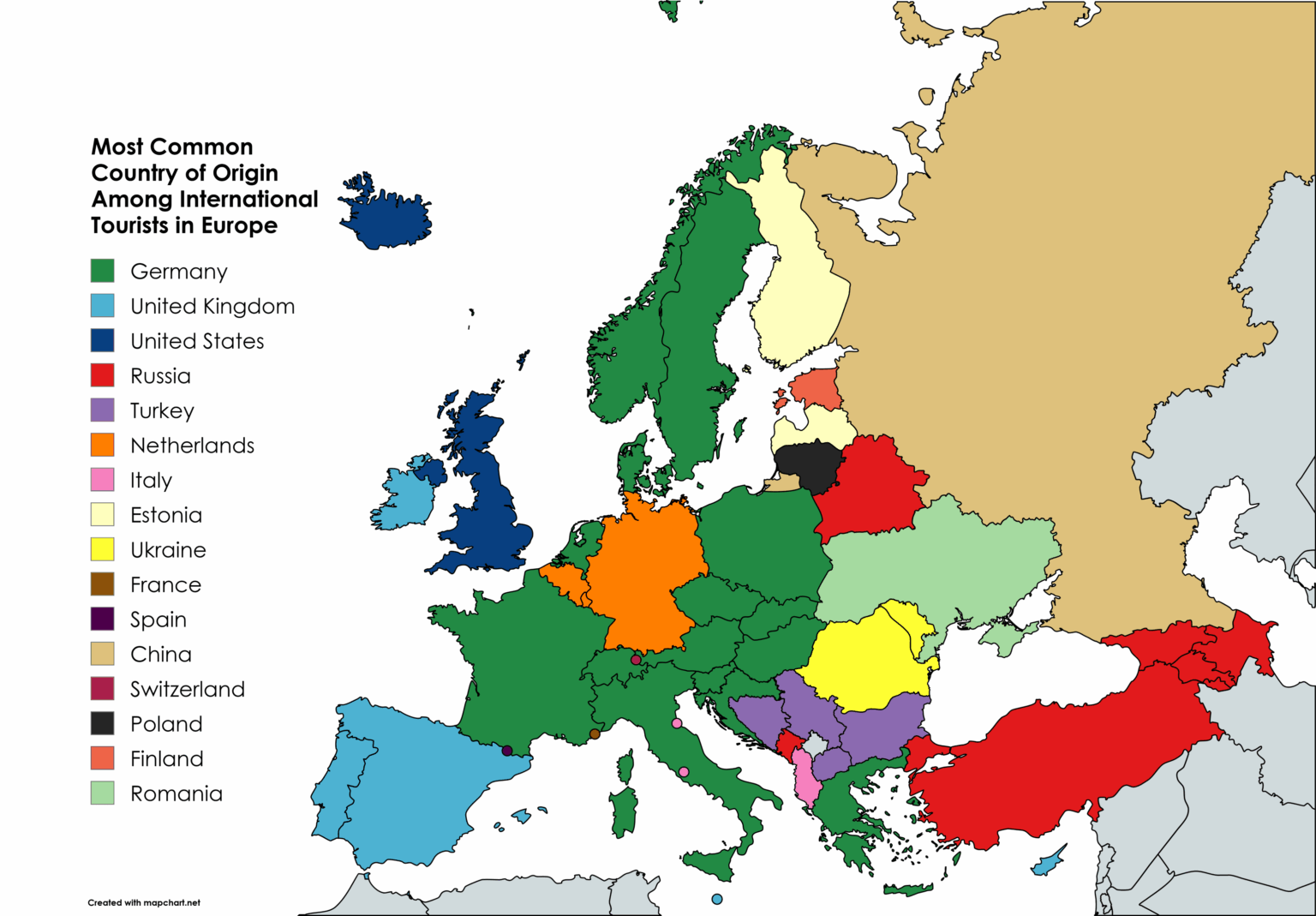 Most Common Country of Origin Among International Tourists in Europe