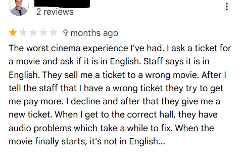 Average cinema experience in Montenegro (Cineplexx)