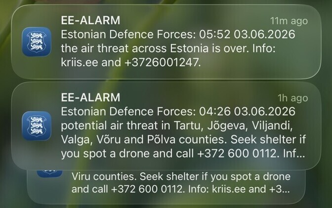 Drones threat alerts issued across Estonia: Threat now over | News