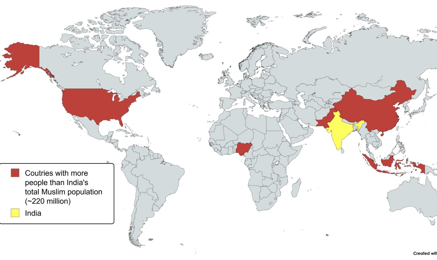 Only the countries shown in red have more people than India's Muslim population