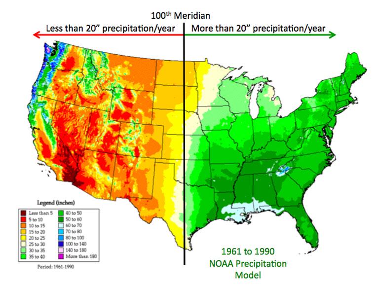 US rain meridian