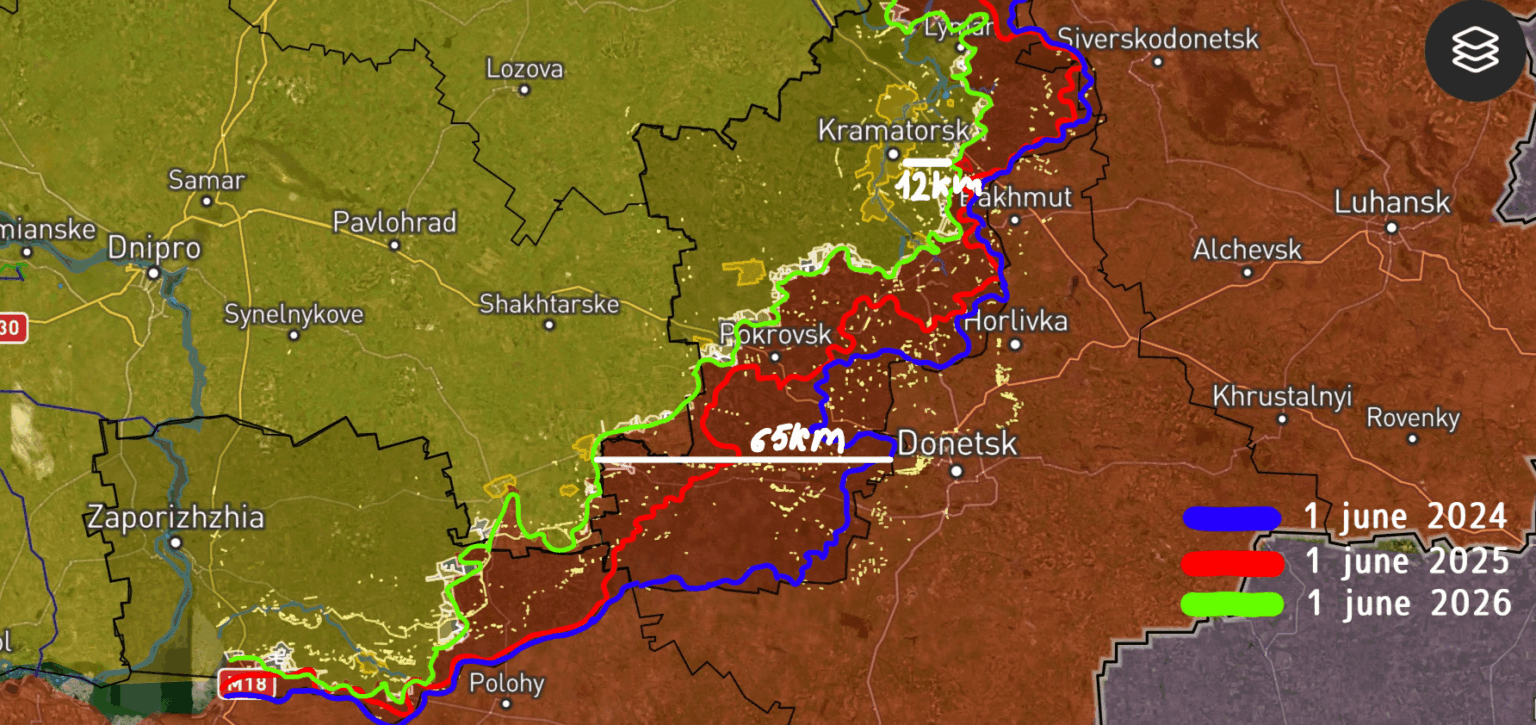 Russian-Ukrainian conflict. Southeast, changes in the front line over two years.