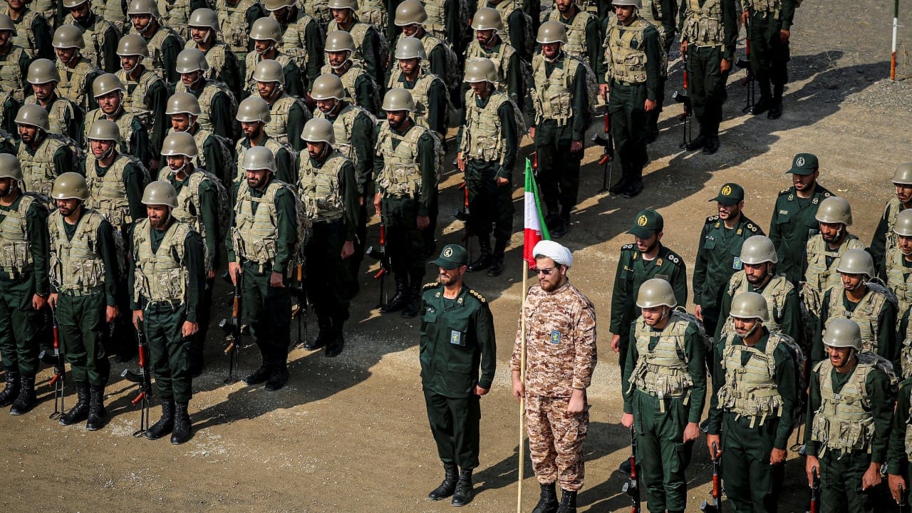  Members of the Islamic Revolutionary Guard Corps (IRGC) attend an IRGC ground forces military drill in the Aras area, East Azerbaijan province, Iran, October 17, 2022.